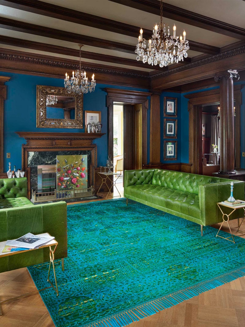 Electric Blue auf Green Mix Teppich | Größe: 365 x 457 cm
