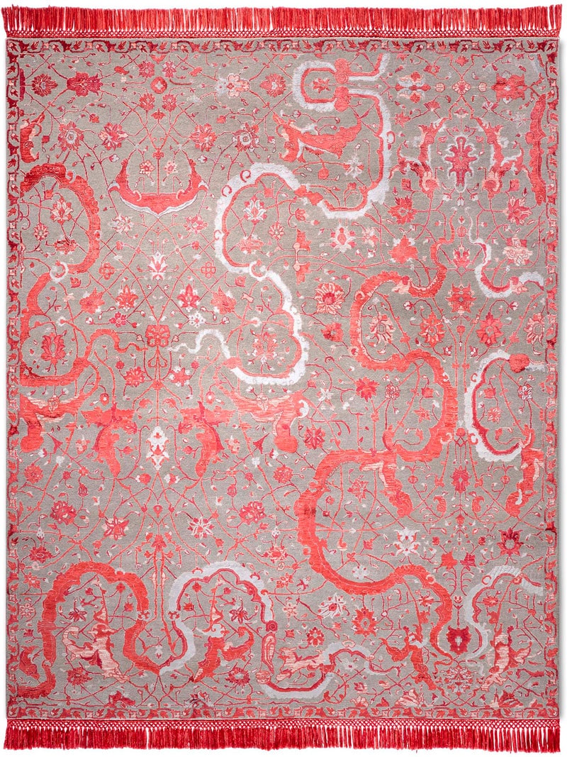 Tabriz Red auf Naturgrau Teppich | Größe: 250 x 300 cm