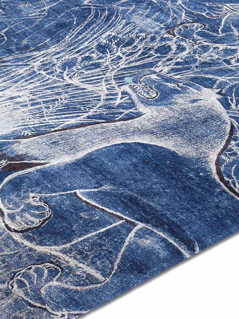 Two Lions White auf Navy Blue Teppich | Größe: 140 x 210 cm