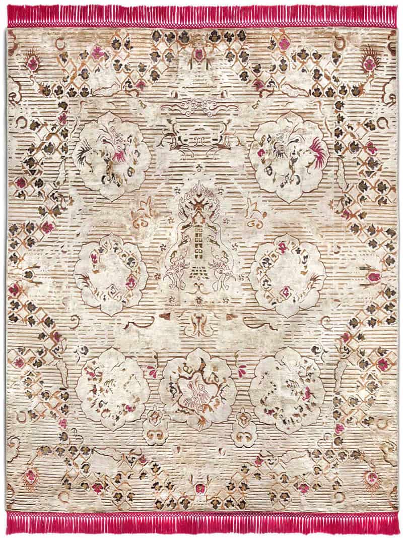 Dragon Eye Candy Pink auf Creme mit feinen Linien Teppich | Größe: 305 x 427 cm