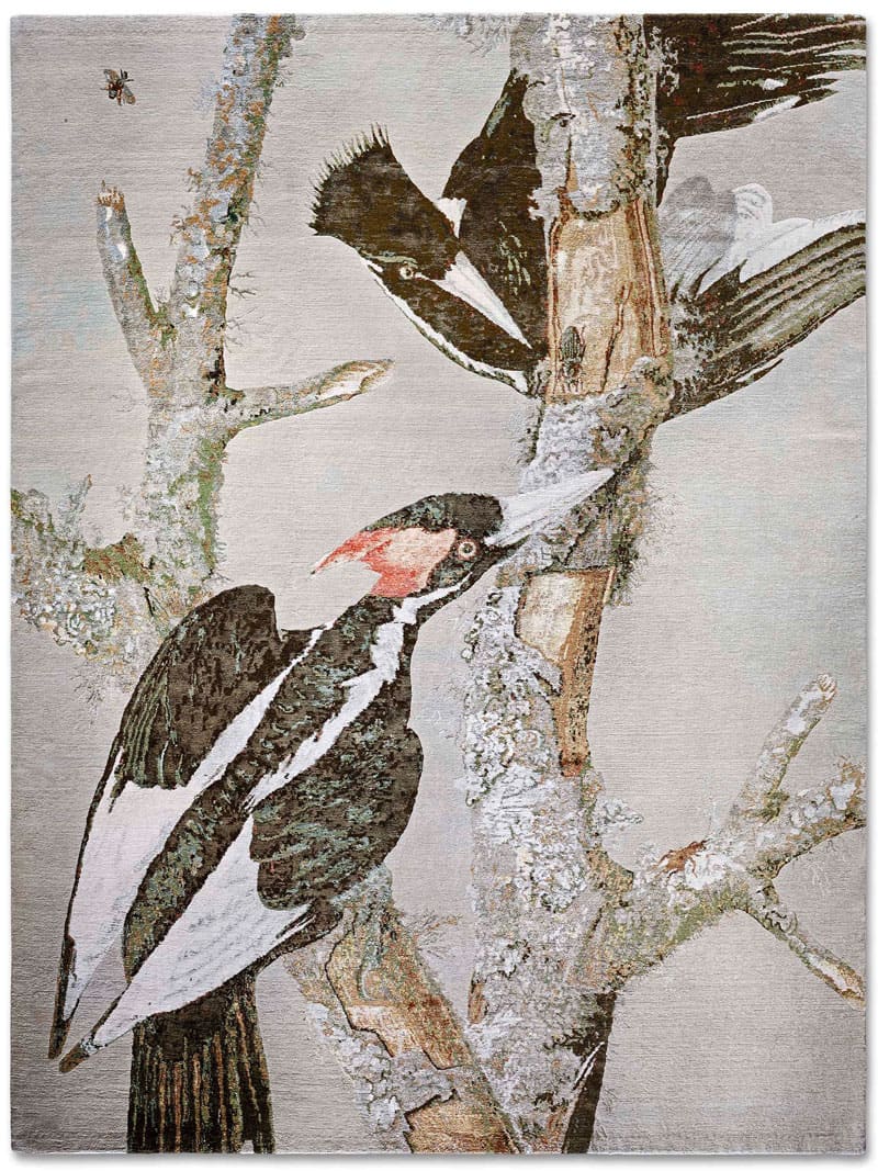 Two Birds Original auf Grausand Teppich | Größe: 250 x 300 cm