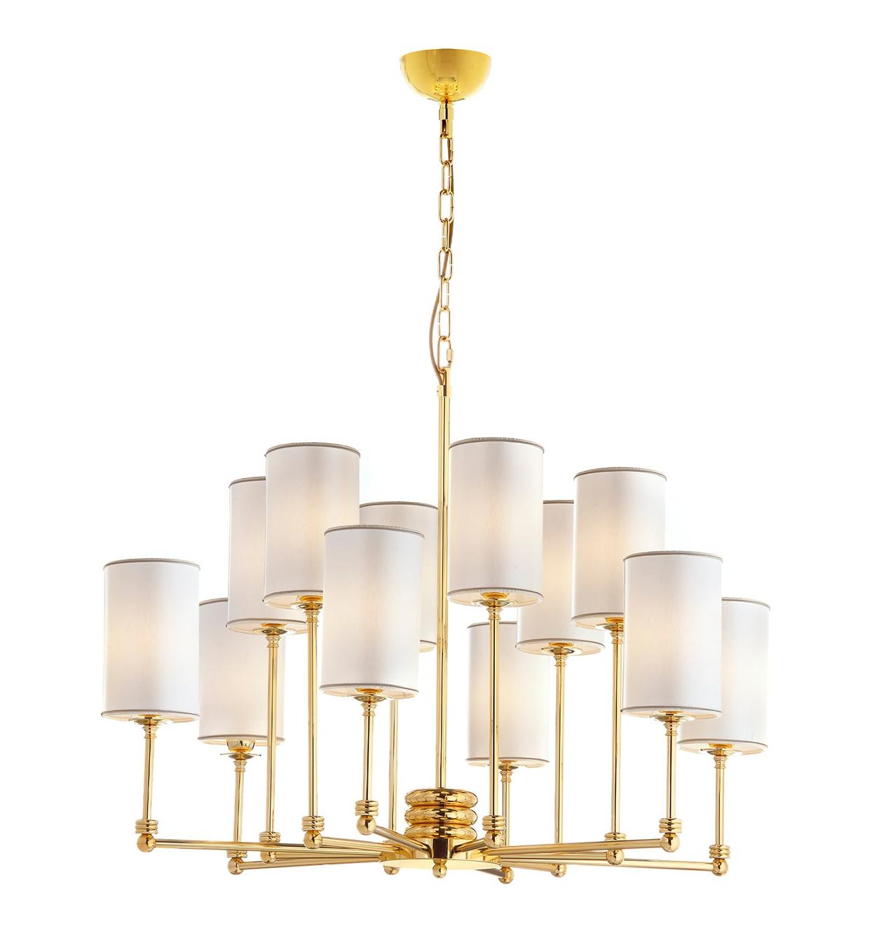Polierter Gold Messing-Kronleuchter mit Schirmen