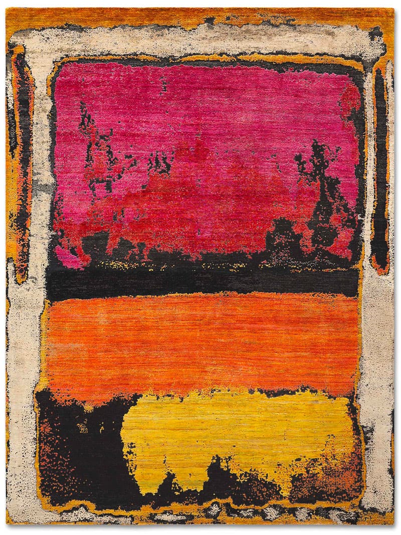 Magenta Copper Yellow auf Schwarz Teppich