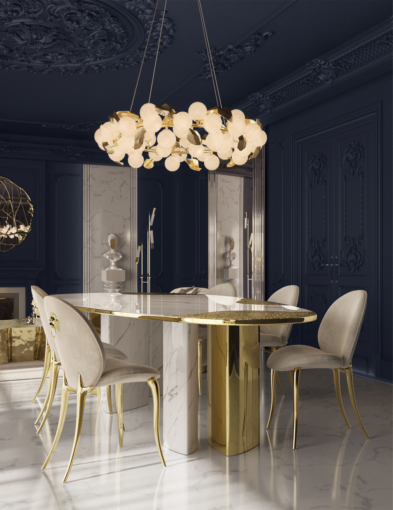 Athena Carrara Marmor & Gold Esstisch