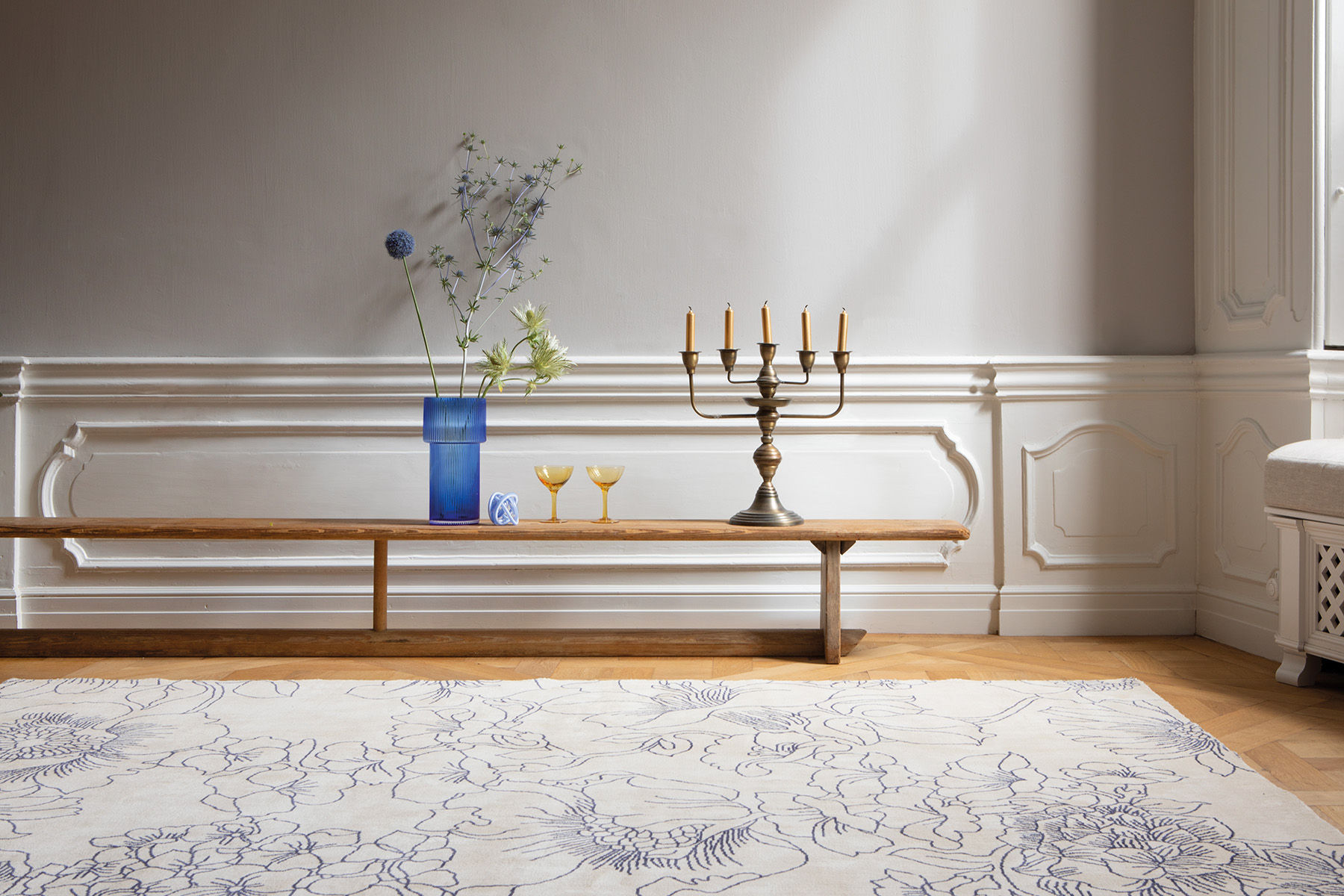 Linear Floral Blue 162508 Teppich | Größe: 250 x 350 cm