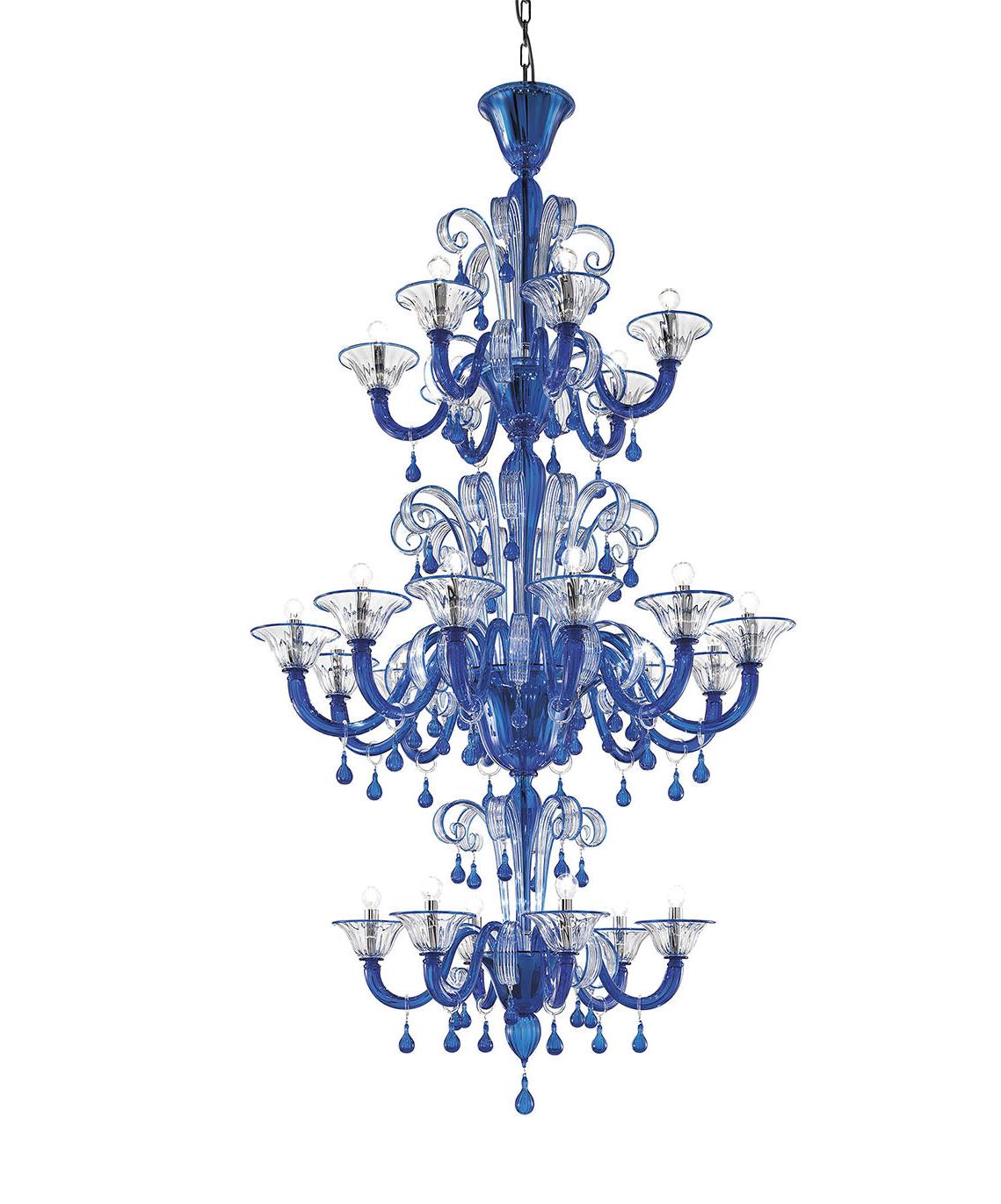 Klassischer Kronleuchter aus hellblauem Muranoglas
