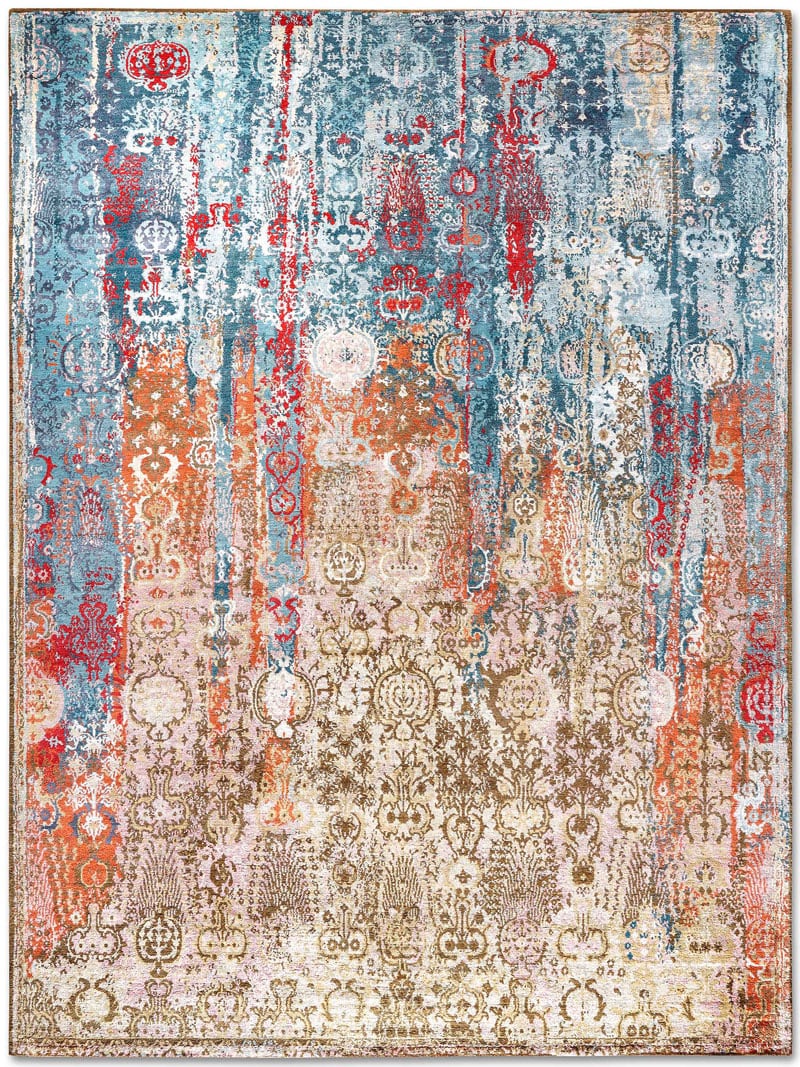 Woods Aqua auf Gold Teppich | Größe: 365 x 457 cm
