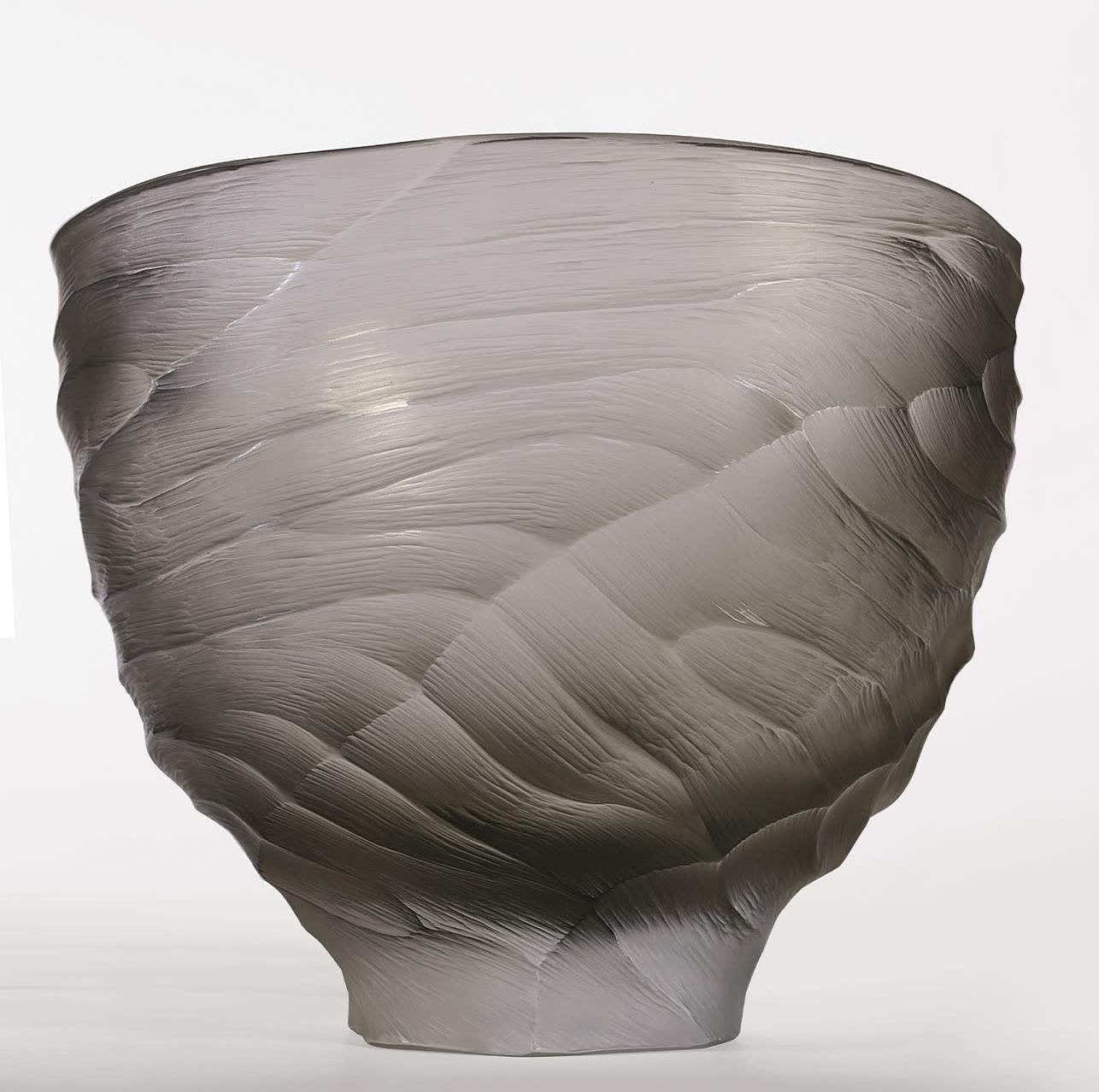 Große schalenförmige Vase aus grauem Muranoglas