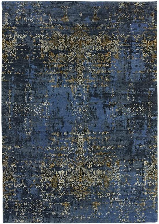 Luxury Abstrakt Blau Gold Teppich | Größe: 170 x 240 cm