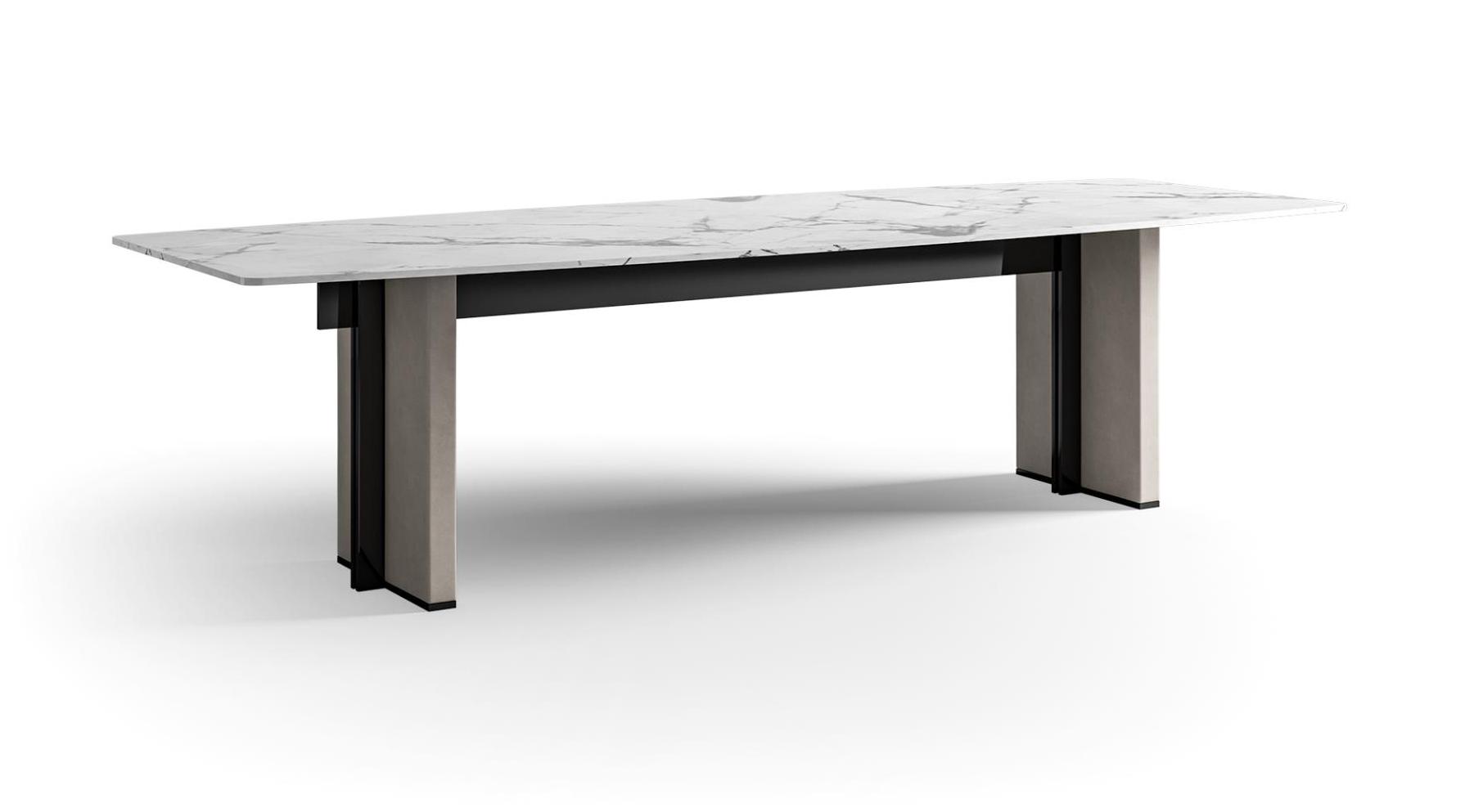 Marmor­tisch mit Leder­beinen