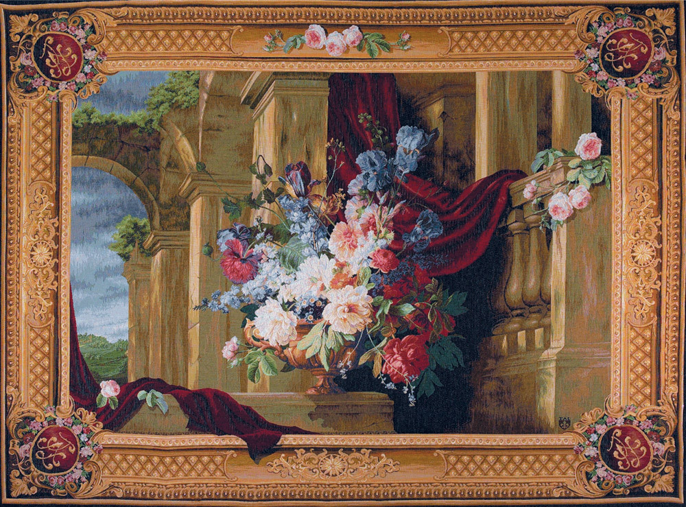 Bouquet und Architektur Wandteppich | Größe: 110 x 150 cm