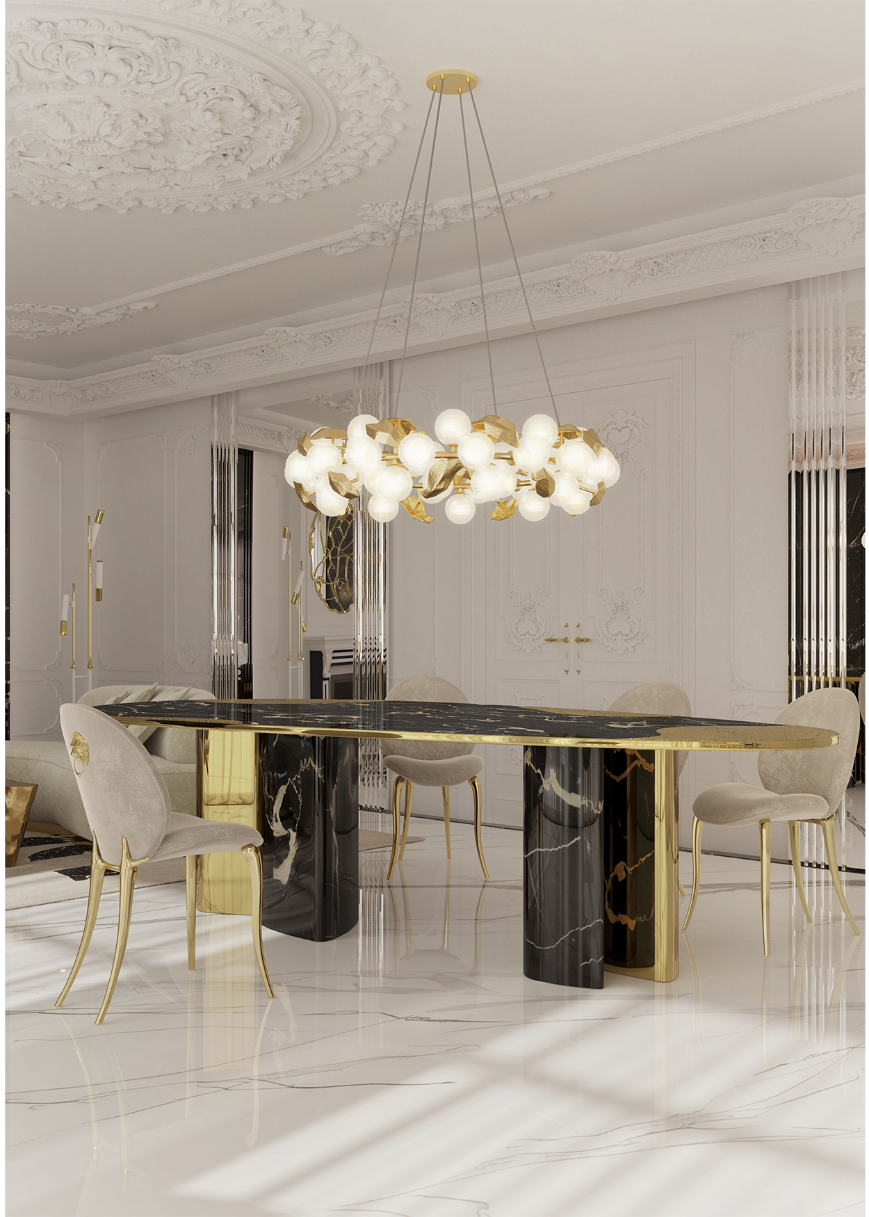 Athena Portoro Marmor & Gold Esstisch