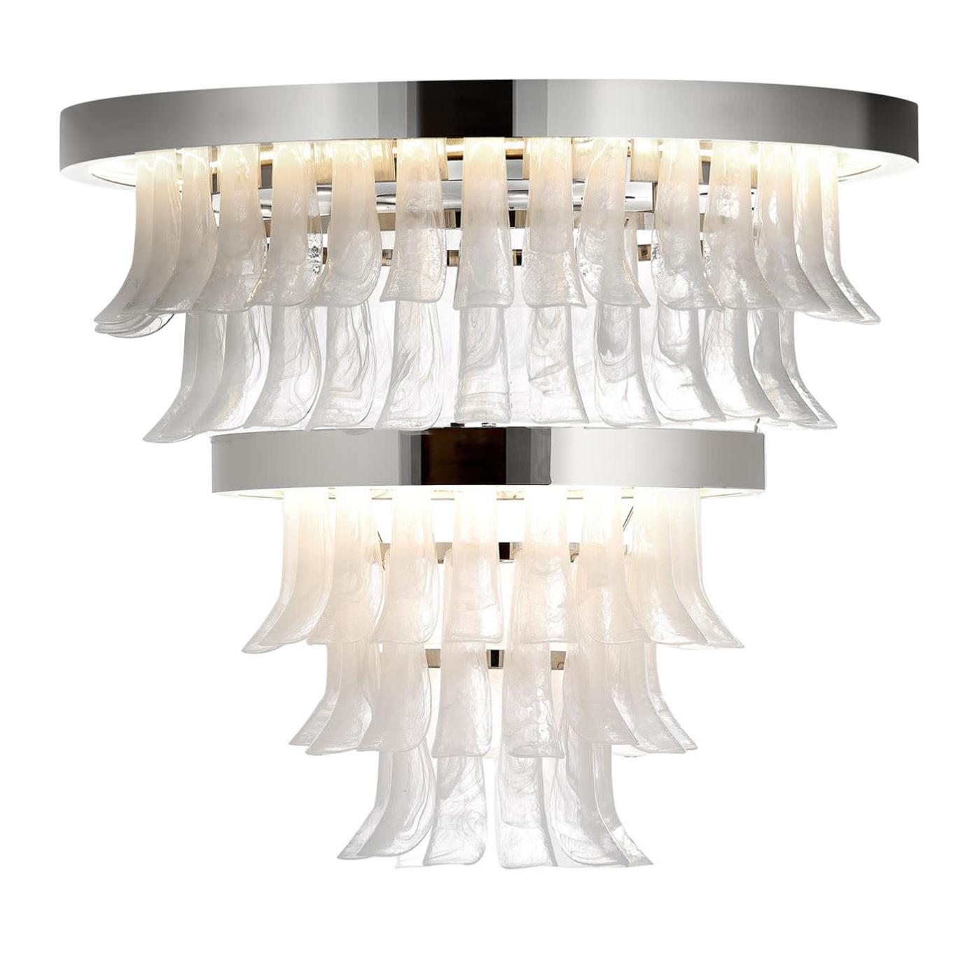Polierter Nickel und Murano-Glas-Kronleuchter
