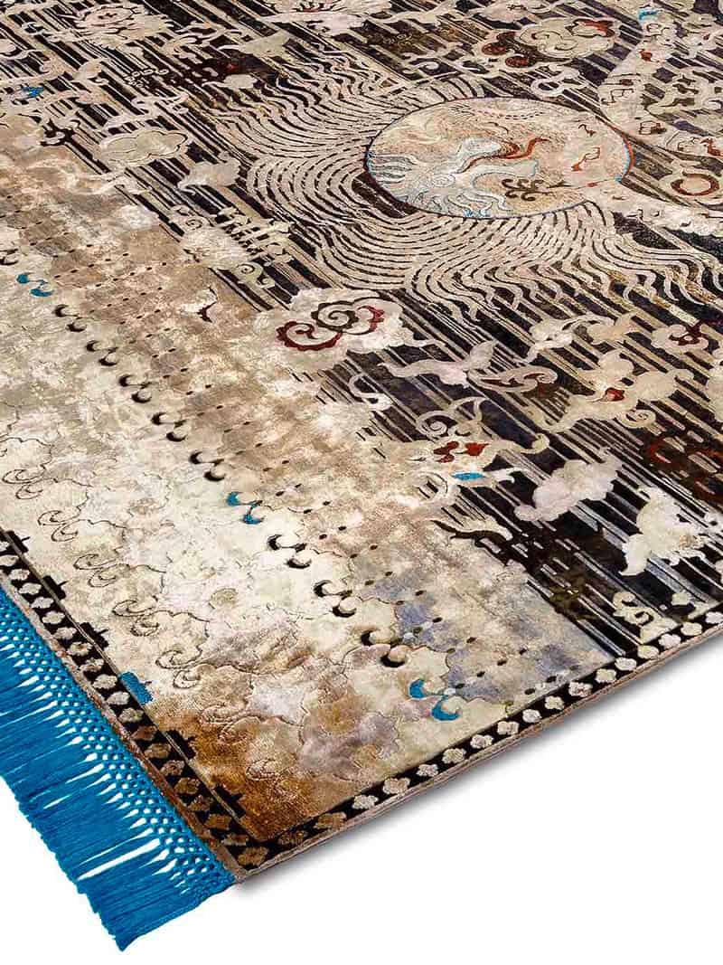 Dragon Electric Blue auf Schwarz mit fetten Linien Teppich | Größe: 305 x 427 cm
