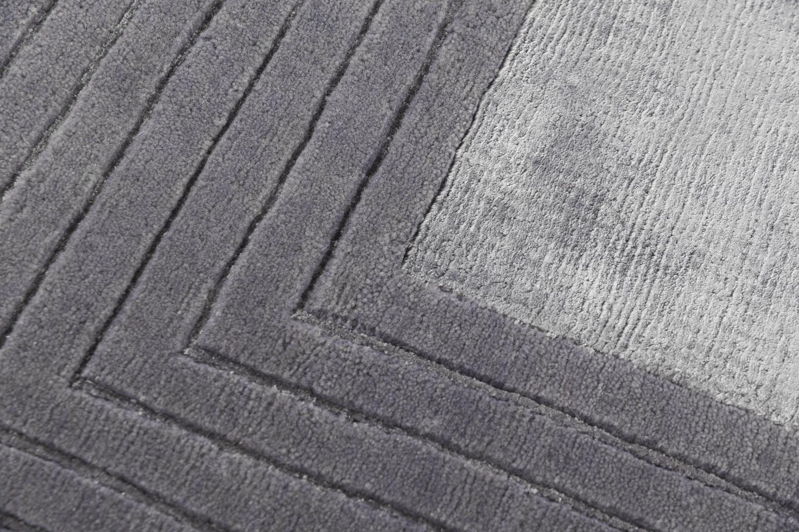 Handgeknüpfter Grau Gerahmt Teppich | Größe: 300 × 400 cm