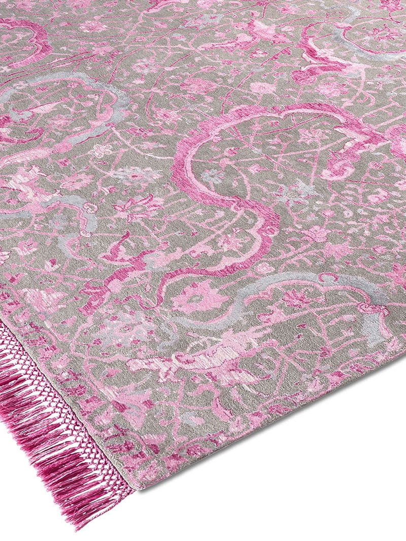 Tabriz Eye Candy Pink auf Naturgrau Teppich | Größe: 183 x 274 cm