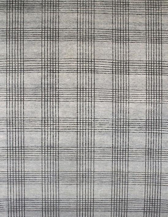 Handgeknüpfter Türkisch Kariert Grauer Teppich