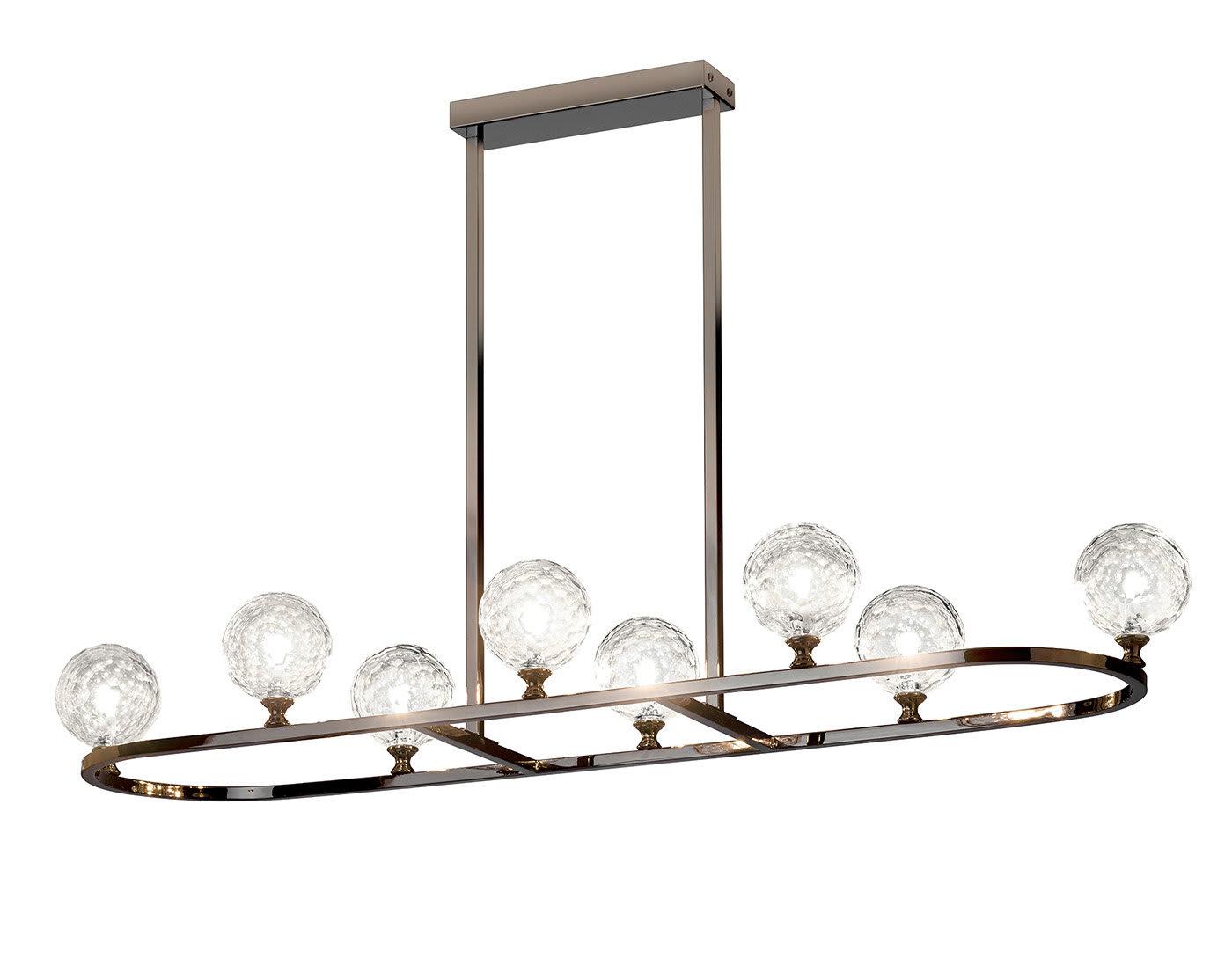 Schwarznickel-Kronleuchter mit Honig-Pyrex-Kugeln