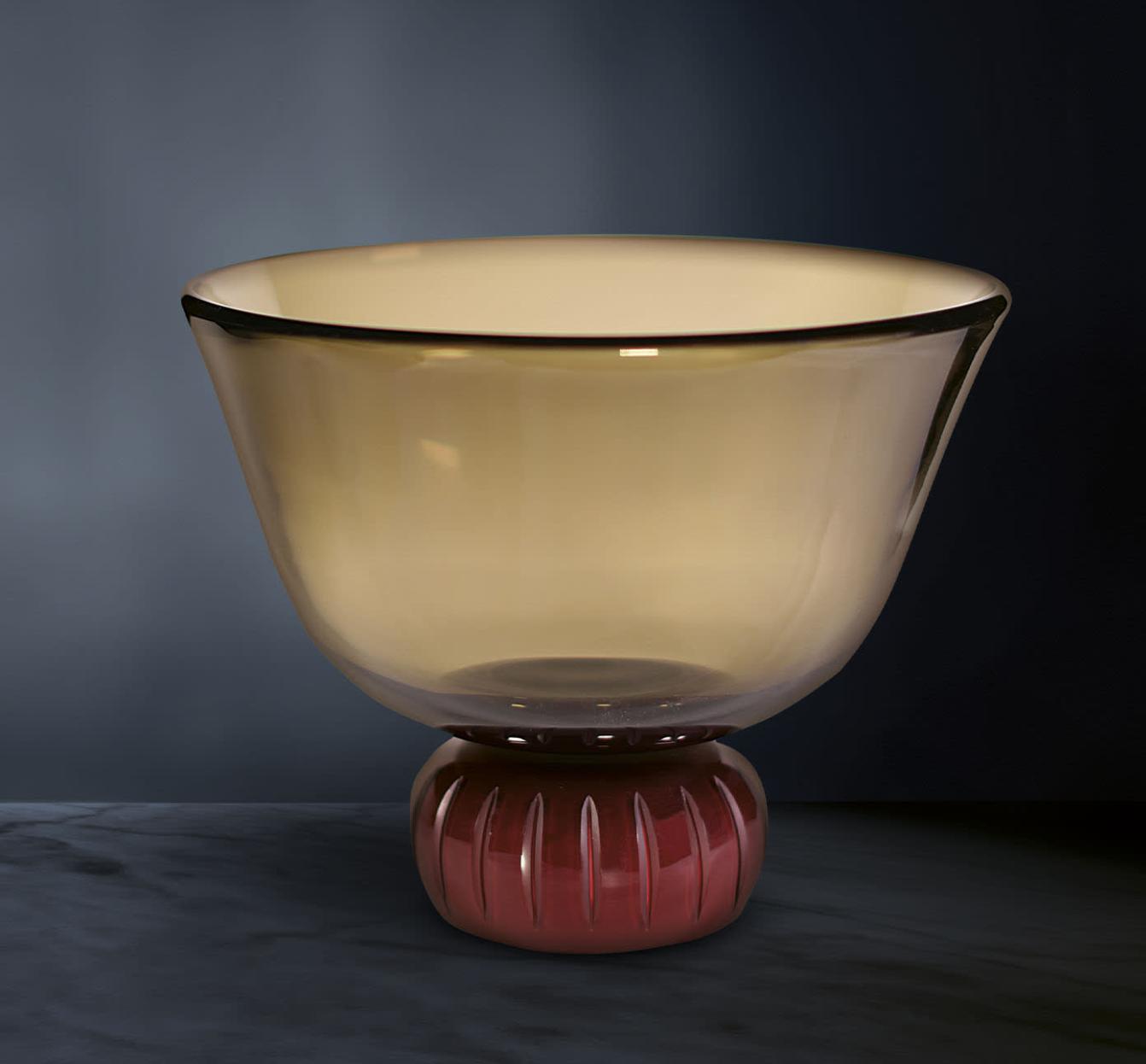 Schalenförmige Vase aus geräuchertem Muranoglas