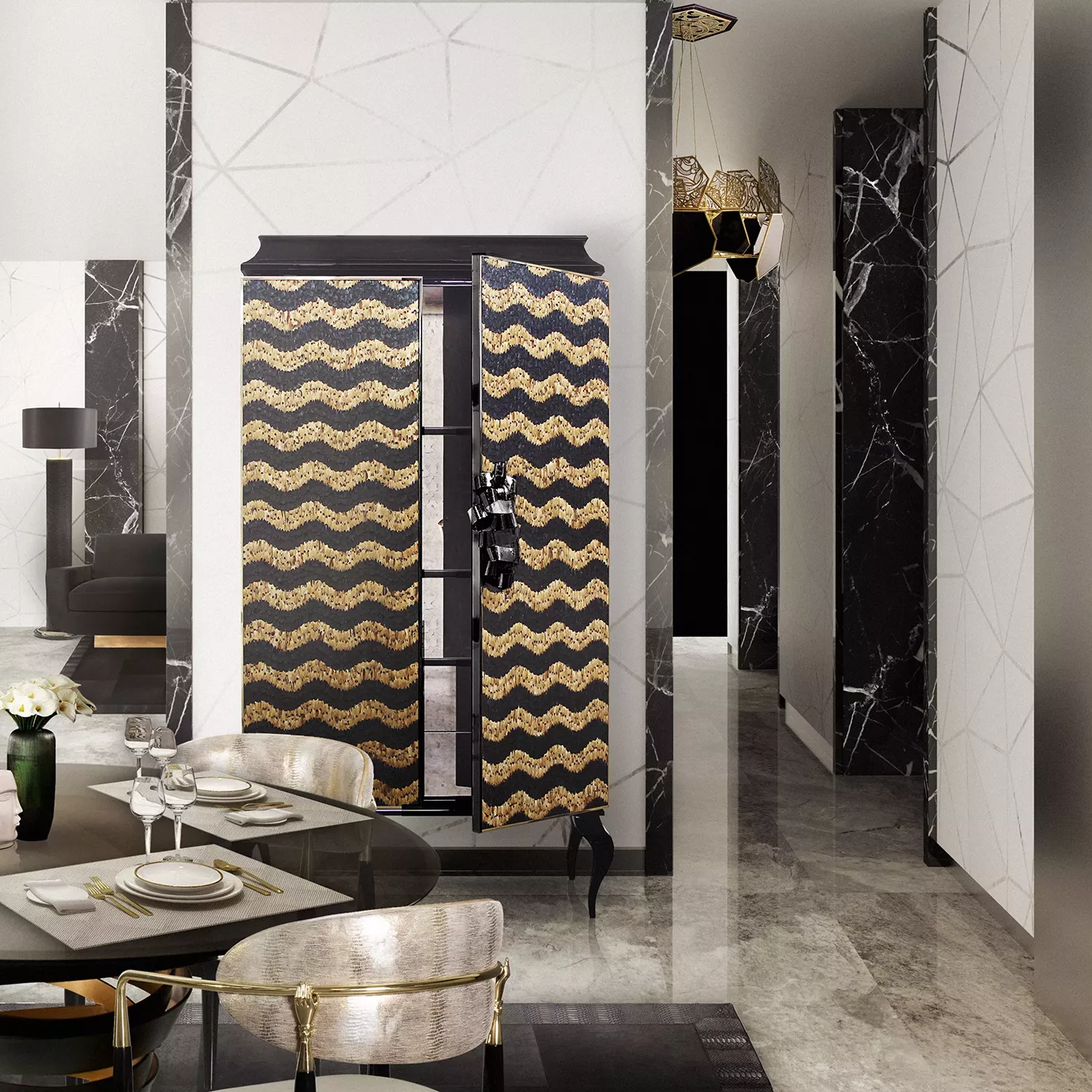 Mirage Karamell‑Feder‑Armoire