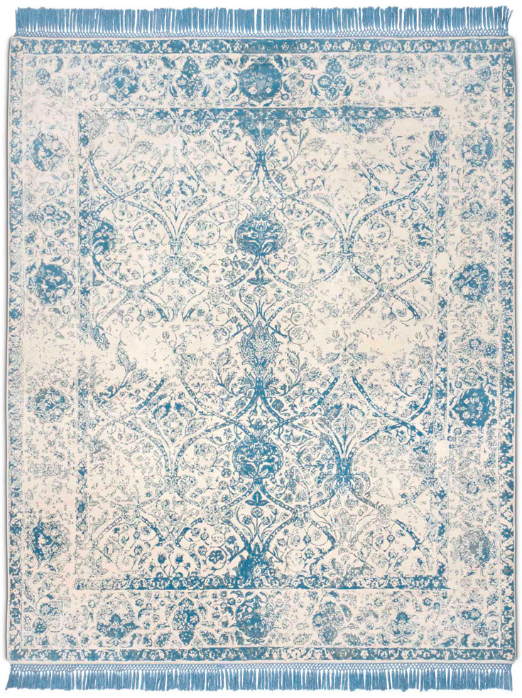 Light Blue auf Weiß Teppich | Größe: 250 x 300 cm