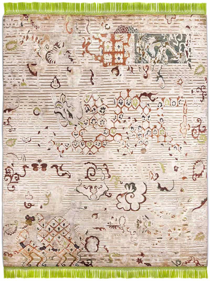 Dragon Apple Green auf Creme mit feinen Linien Teppich | Größe: 274 x 365 cm