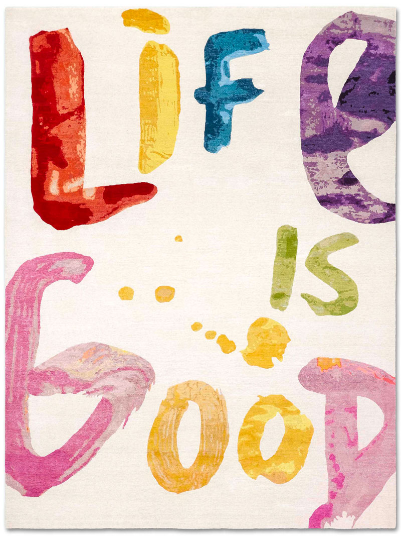 Handwriting Life Is Good Original auf Weiß Teppich