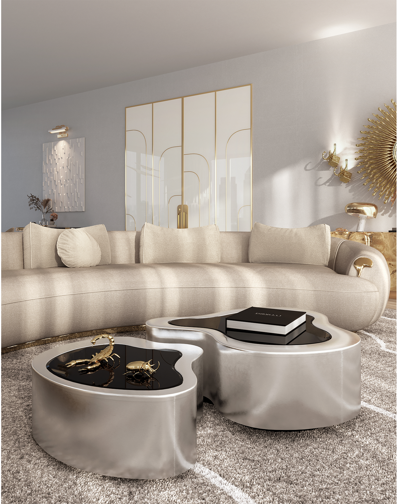 Crest Polierter Edelstahl Couchtisch‑Set | Konfiguration: Small