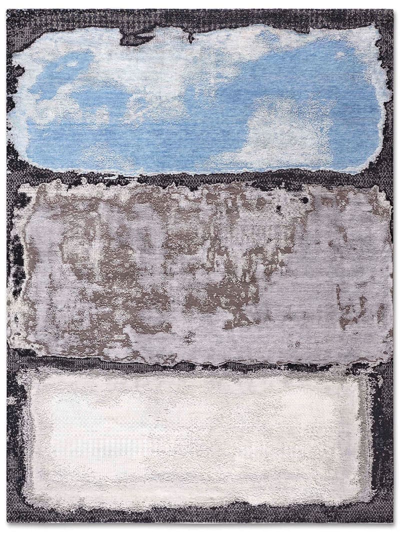 Grass Light Blue Silver Weiß auf Schwarz Teppich | Größe: 183 x 274 cm