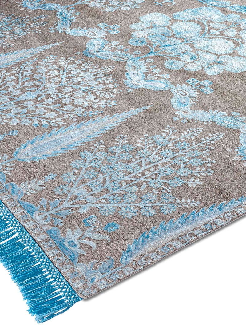 Mughal Electric Blue auf Naturgrau Teppich | Größe: 274 x 365 cm