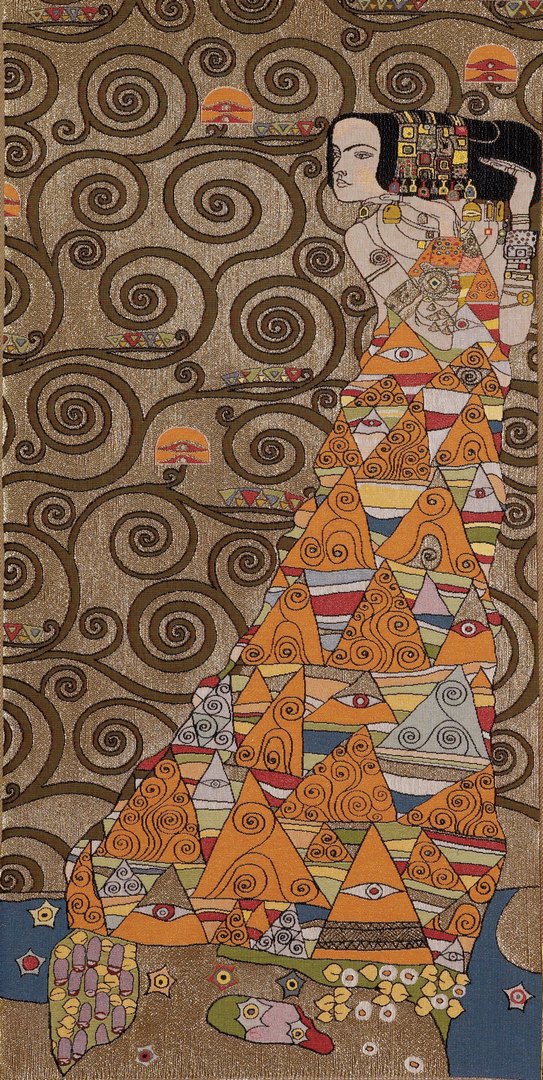 Dame (rechts), nach Klimt Orange Wandteppich | Größe: 50 x 100 cm