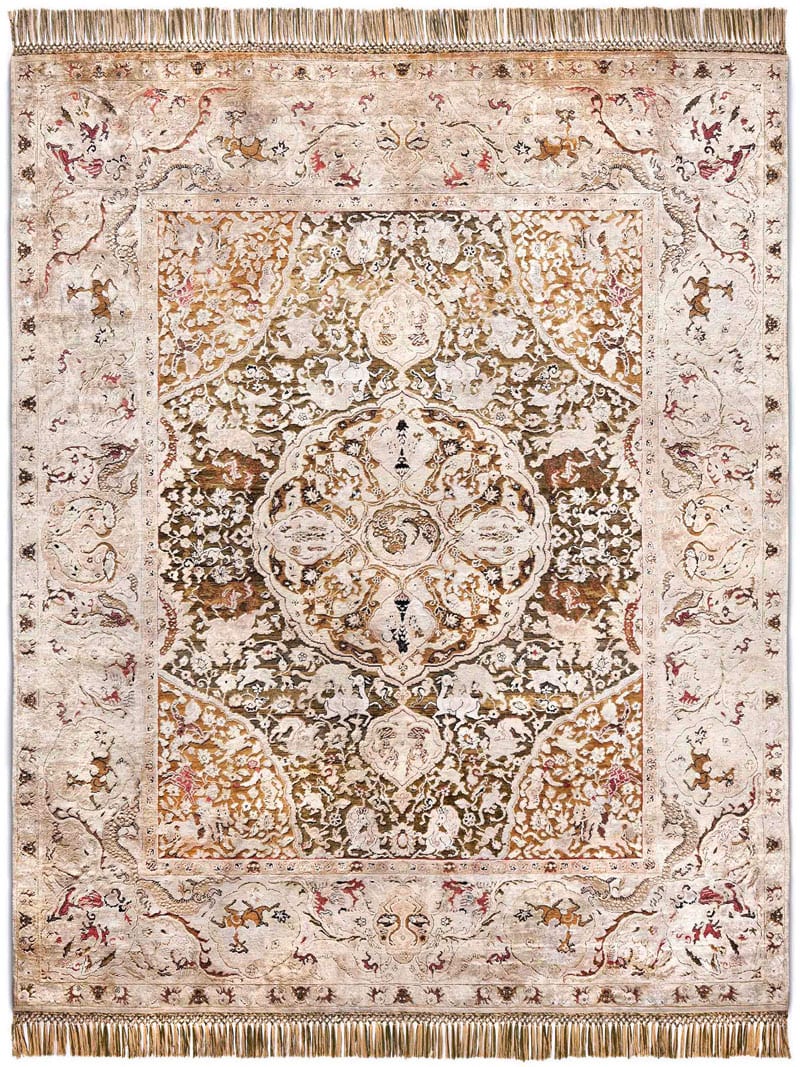 Gold auf Grünmix Teppich | Größe: 170 × 240 cm