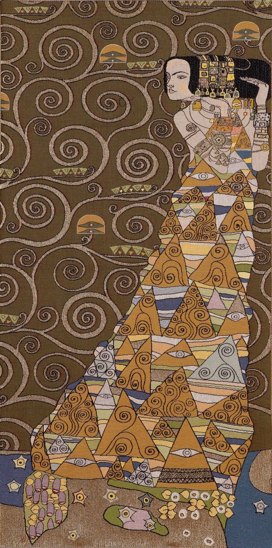 Dame (rechts), nach Klimt Braun Wandteppich | Größe: 50 x 100 cm
