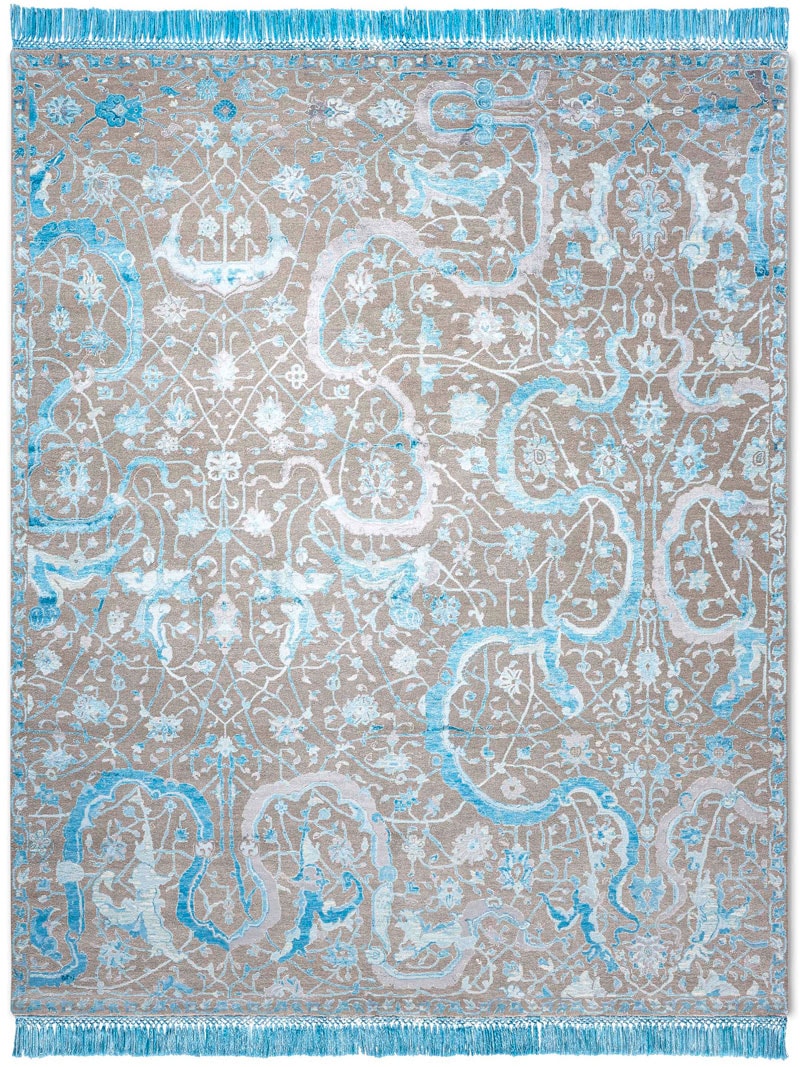 Tabriz Electric Blue auf Naturgrau Teppich | Größe: 183 x 274 cm