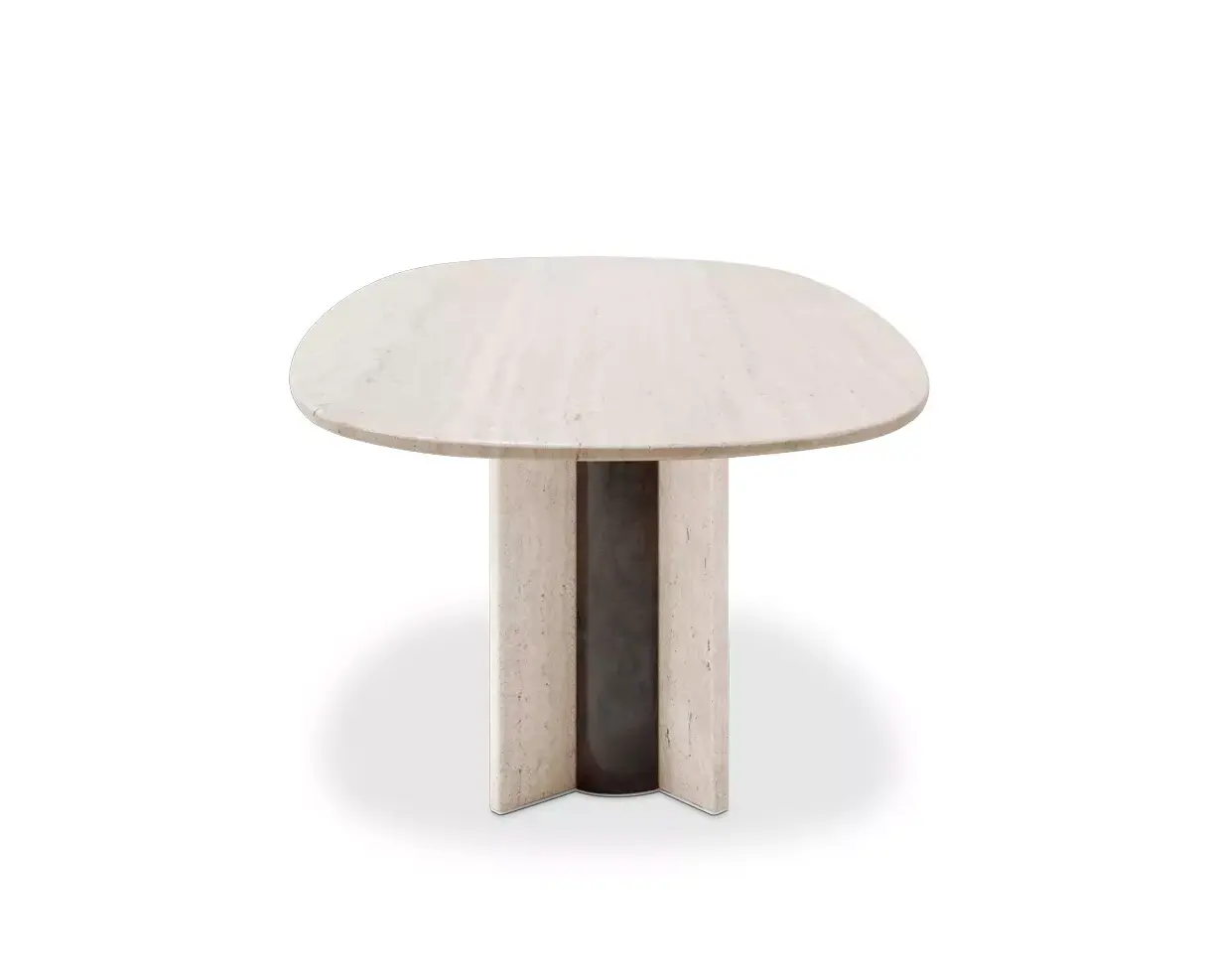 Parisian Travertin‑Marmor‑Ovales Esstisch