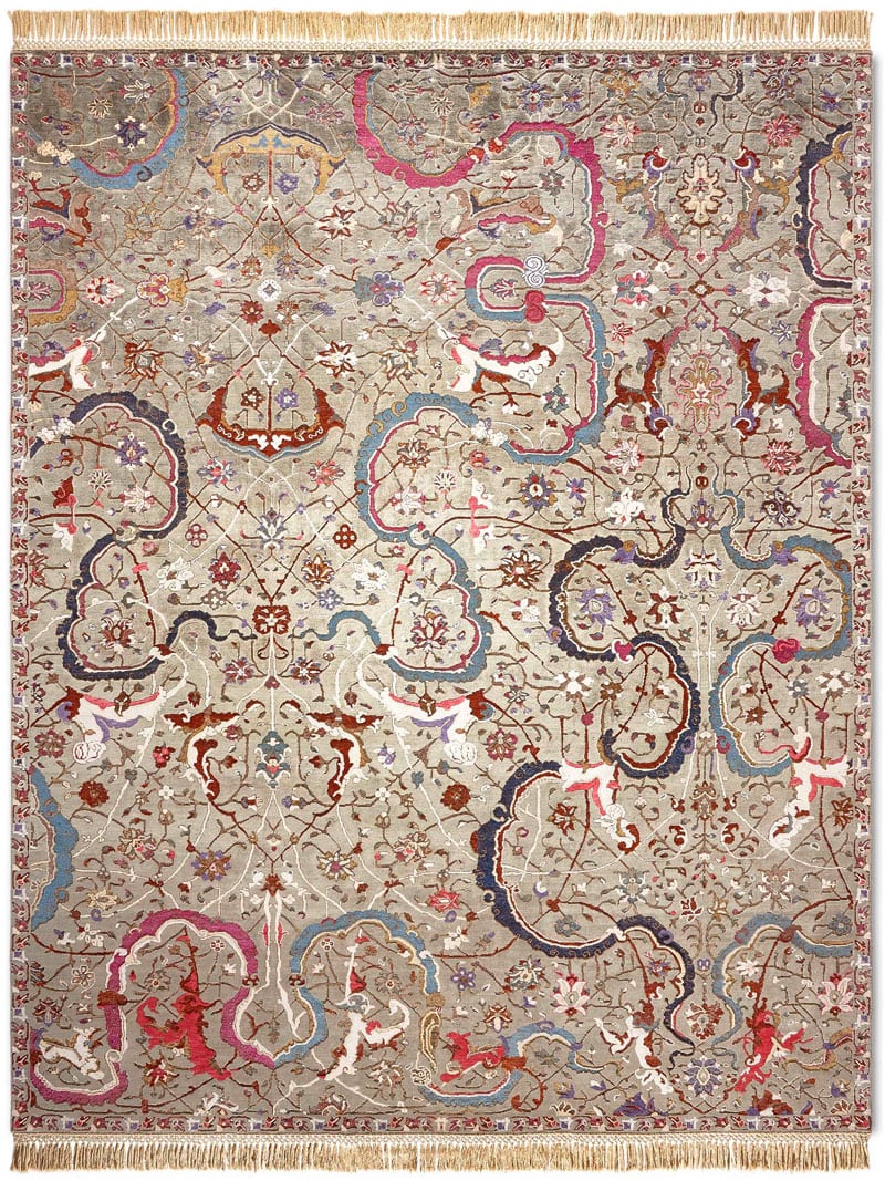 Tabriz Reverse Original auf Grau‑Grün Teppich