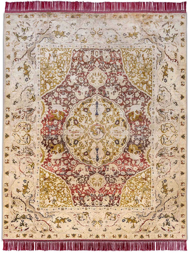 Gold auf Bordeaux Teppich | Größe: 122 x 183 cm