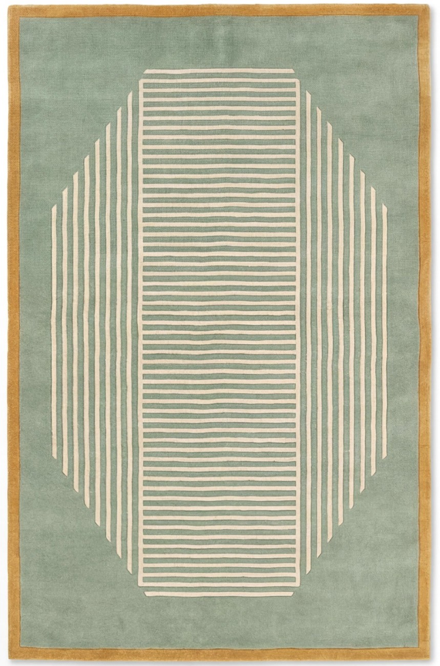 Octagon Lines Sage Teppich