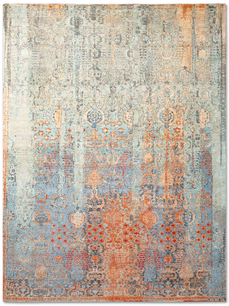 Woods Aqua auf Kupfer‑Orange Teppich | Größe: 365 x 457 cm