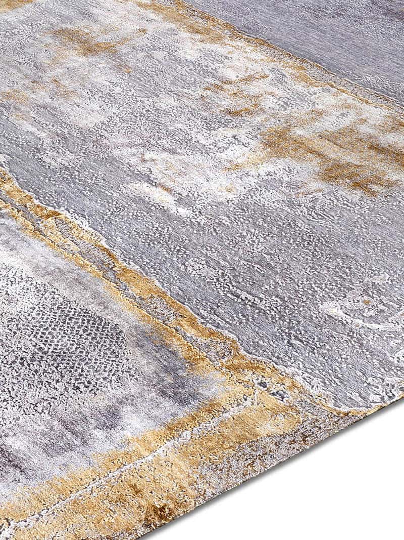 with Grass Silver White Grey auf Gold Teppich | Größe: 250 x 300 cm