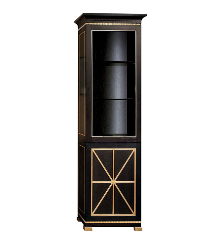 Hoher Vitrinenschrank aus schwarz lackiertem Holz