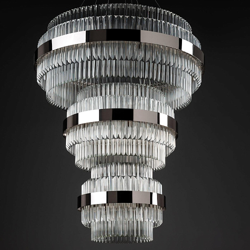 Polierter Nickel Runder Kronleuchter mit Triedro-Glas