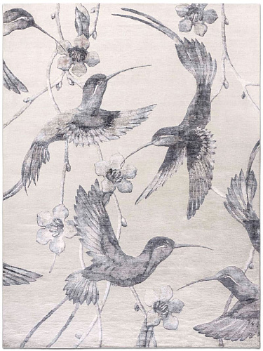 Hummingbirds Silver auf Grau Teppich