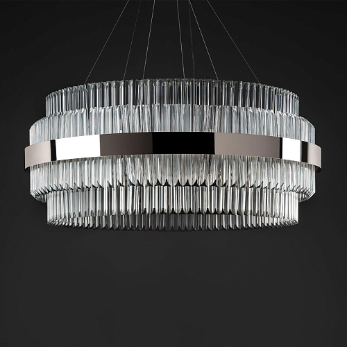 Moderner Runder Polierter Nickel-Kronleuchter mit Triedro-Glas