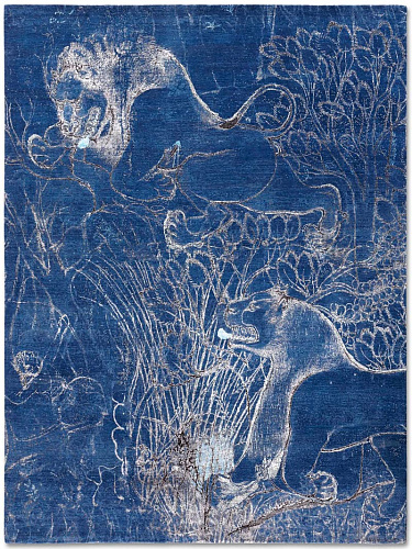 Two Lions White auf Navy Blue Teppich