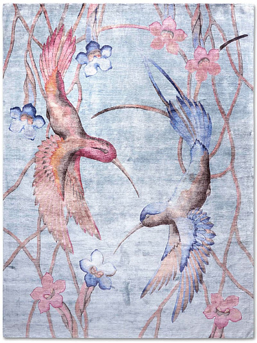 Hummingbirds Original auf AquaBlau Teppich