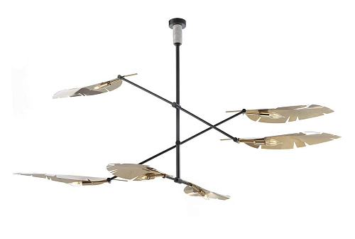 Leaf Soft Gold und Schwarzer Kronleuchter mit Carrara Marmor