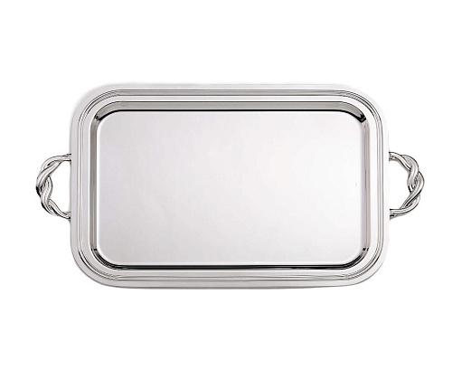 Rechteckiges versilbertes Tablett mit Griffen