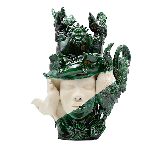 Grün‑weiße einzigartige Maure‑Kopf Skulptur