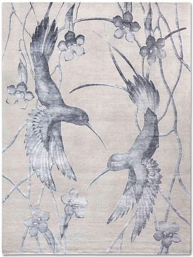 Hummingbirds Silver auf Grau Teppich